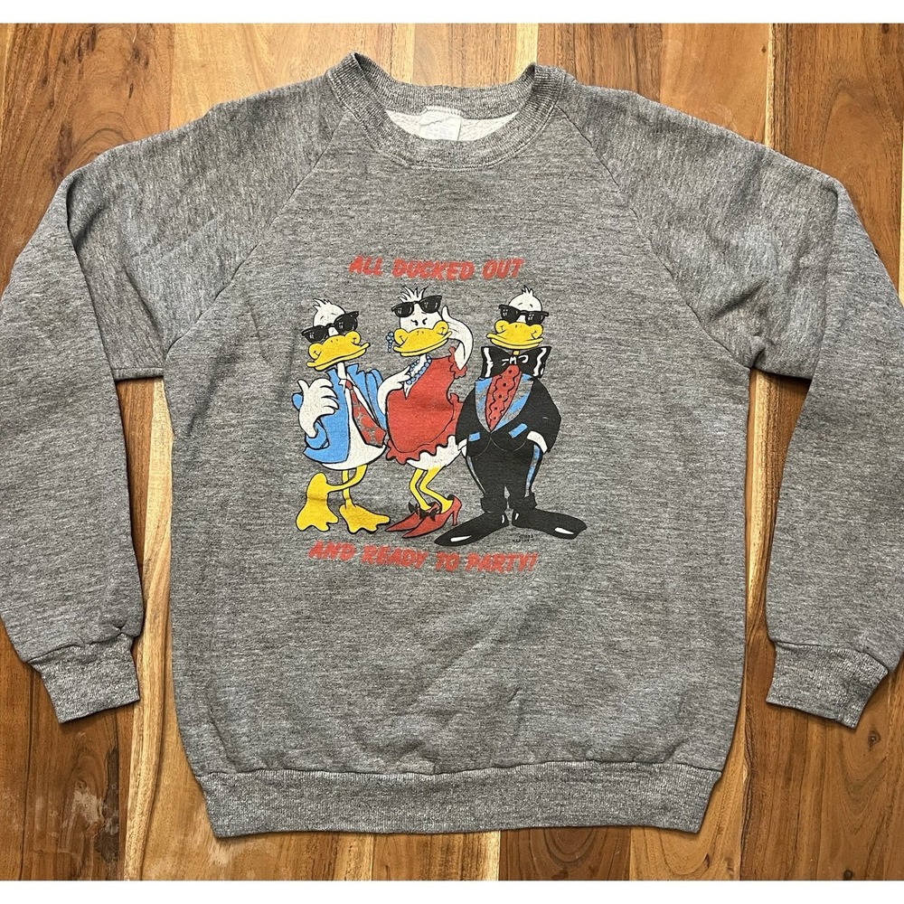 Vintage 1980's Jerzees All Ducked Out Party Crewneck Sweatshirt
